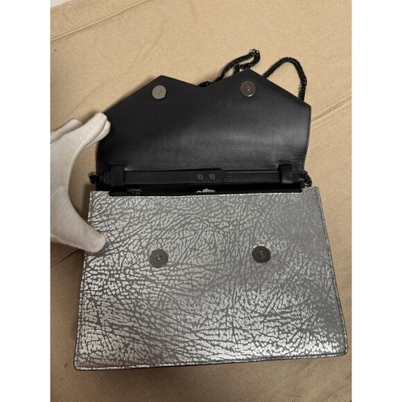 Facine Crossbody Bag Womens Black Silver Chain Strap Envelope Flap Made Spain - Picture 9 of 12